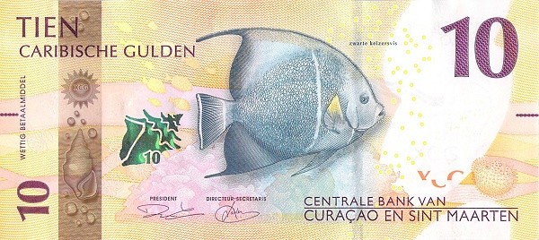 Cura&ccedil;ao &amp; St. Maarten (p#1) 10 Gulden 31.03.2025 UNC &#039;Angelfish&#039; Primele bancnote emise