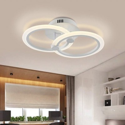 Lustra LED 48W, 2 cercuri albe, telecomanda wifi 2.4G, lumina rece/calda/neutra, intensitate reglabila foto