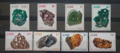 Zair 1983 minerale, cuart, aur, cassirit, bournoit serie 8v. Nestampilat foto