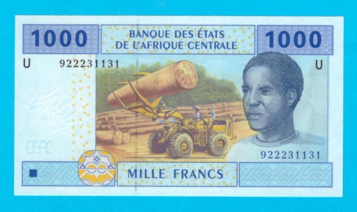 Bancnotă Camerun (pick 207U) 1000 Francs 2002 UNC serie: U 9222311..
