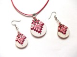 Set Bijuterii Lemn Handmade, Model Tradițional, Colier și Cercei Decoupage, 40/30mm