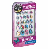 Set unghii false autocolante pentru copii Crazy Chic Press and Go Nails Butterfly Clementoni