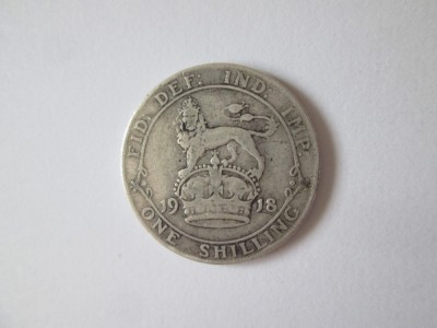 Marea Britanie 1 Shilling 1918 argint an rar foto