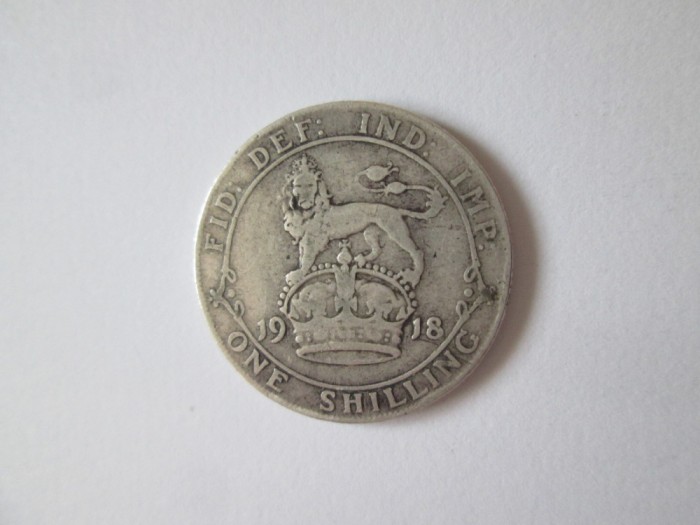 Marea Britanie 1 Shilling 1918 argint an rar