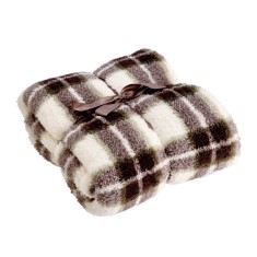 Patura textil sherpa alb maro Veloso 130 x 160 cm