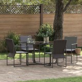 Set Gradina 6 Piese vidaXL, Otel &amp; Textilen Negru, Masa Extensibila, 4 Scaune cu Cotiere, Exterior, 220x107x72 cm