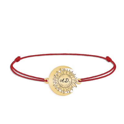 Ceres - Bratara personalizata snur Soare si Luna din argint 925 placat cu aur galben 24K foto