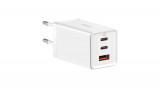 &Icirc;ncărcător de perete Baseus GaN5 Pro 2xUSB-C + USB, 65W (alb)