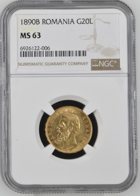 Moneda AUR 20 lei 1890, MS63, Carol I foto
