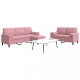 VidaXL Set canapele cu perne/rulouri, 3 piese, roz, catifea