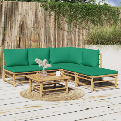 vidaXL Set mobilier de grădină cu perne verzi, 6 piese, bambus foto