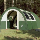 Cort Camping 4 Persoane vidaXL Verde 483x340x193cm Impermeabil Taft 185T, Tunel, Drumetii, Montare Usoara