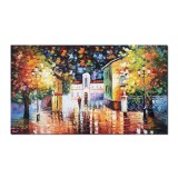 Tablou gigant pictat manual living - La ceas de seara, la lumina felinarelor (2) - 120x70cm ulei pe panza de in, cutit efect 3D, Magnific
