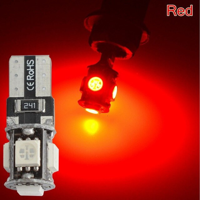 Set 2 Becuri W5W T10 Led 5 Smd Canbus Rosu