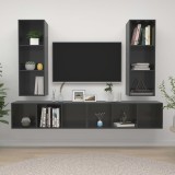 VidaXL Dulapuri TV montaj pe perete, 4 buc., gri extralucios, PAL