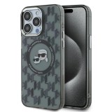 Husa iPhone 15 Pro Karl Lagerfeld IML MagSafe, Monogram Karl&amp;Choupette Head, negru, KLHMP15LHMCKMHK