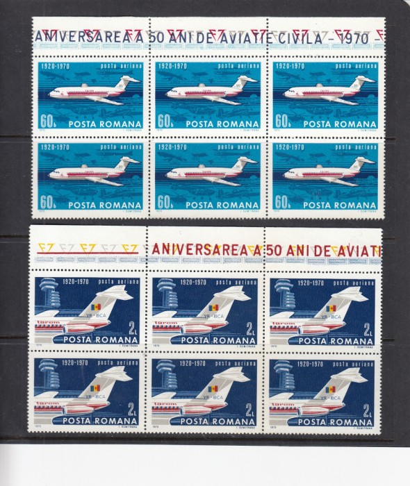 ROMANIA 1970 LP 722 - 50 ANI DE AVIATIE CIVILA IN ROMANIA BLOCURI DE 6 MNH