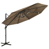 VidaXL Umbrelă de soare 4 niveluri, st&acirc;lp de aluminiu, taupe, 3x3 m