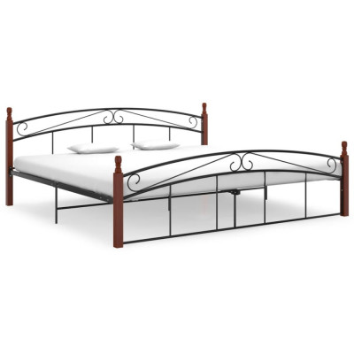 vidaXL Cadru de pat, negru, 200x200 cm, metal și lemn masiv de stejar foto