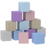 HOMCOM Set 12 Cuburi de Jucărie Moi pentru Copii 12-36 Luni, 20x20x20 cm, Multicolor Deschis | Aosom Romania