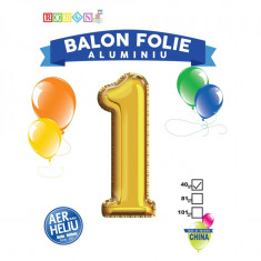 Balon, folie aluminiu, auriu, cifra 1, 40 cm foto