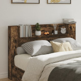 VidaXL Tăblie de pat cu dulap și LED, stejar fumuriu, 160x16,5x103,5cm