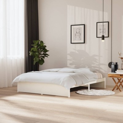 Gossi cadru de pat king size, alb, 150x200 cm, lemn masiv foto