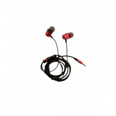 Casti Audio Stereo cu Fir In Ear, Extra Bass, Conectivitate Cablu Jack 3.5mm, W21, Rosu cu Negru foto