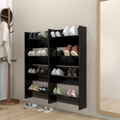 vidaXL Pantofare de perete, 4 buc., negru, 60x18x60 cm, PAL 806719 foto