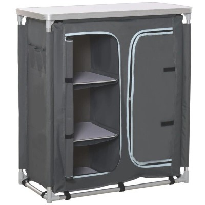 Mobilier camping, portabil, aluminiu, poliester, masa blat MDF, impermeabil, 3 rafturi, dulap, max 45 kg, 96x49.5x104 cm foto