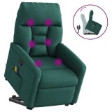 Fotoliu rabatabil de masaj, cu ridicare, verde &icirc;nchis, textil
