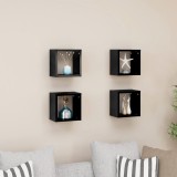 Rafturi de perete cub 4 piese negru extralucios 22x15x22 cm PAL