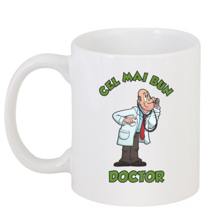 Cana alba personalizata &quot;Cel mai bun doctor&quot;, INOVATIX&reg;. 330ml