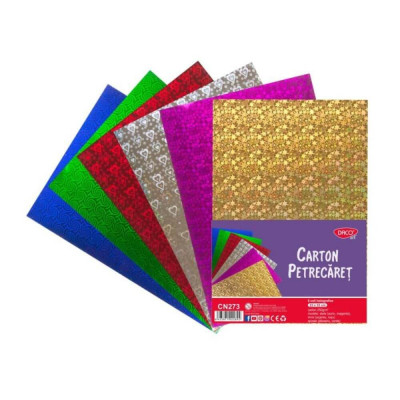 Hartie Cartonata Holografica DACO, 6 File/Top, 23x33 cm, 250 g/m&amp;sup2;, 6 Culori si 3 Modele, Hartie Cartonata Decorativa, Carton Colorat pentru Decoratiun foto