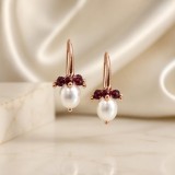 Cumpara ieftin Cercei Argint 925 placat aur roz, perle baroc albe, granat briliant, 3.2cm. Handmade Italy