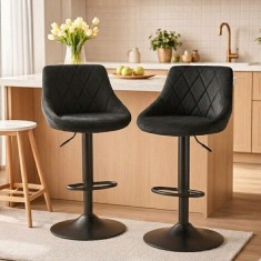 Set 2 scaune de bucatarie/bar, Artool, Kast, rotativ, catifea neagra, picior metal negru, 45.5x49x105 cm