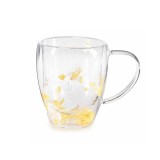 Cumpara ieftin Cana sticla dubla transparenta galbena &Oslash; 9 cm x 11 H, 300 ml