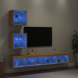 vidaXL Unități de perete TV cu LED-uri, 5 piese, stejar sonoma, lemn