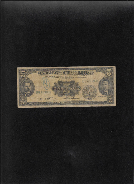 Rar! Filipine Philippines 5 pesos 1949 seria409869