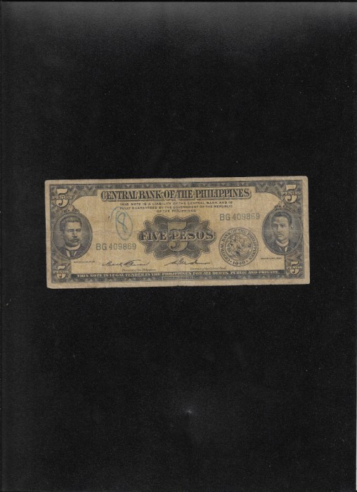 Rar! Filipine Philippines 5 pesos 1949 seria409869