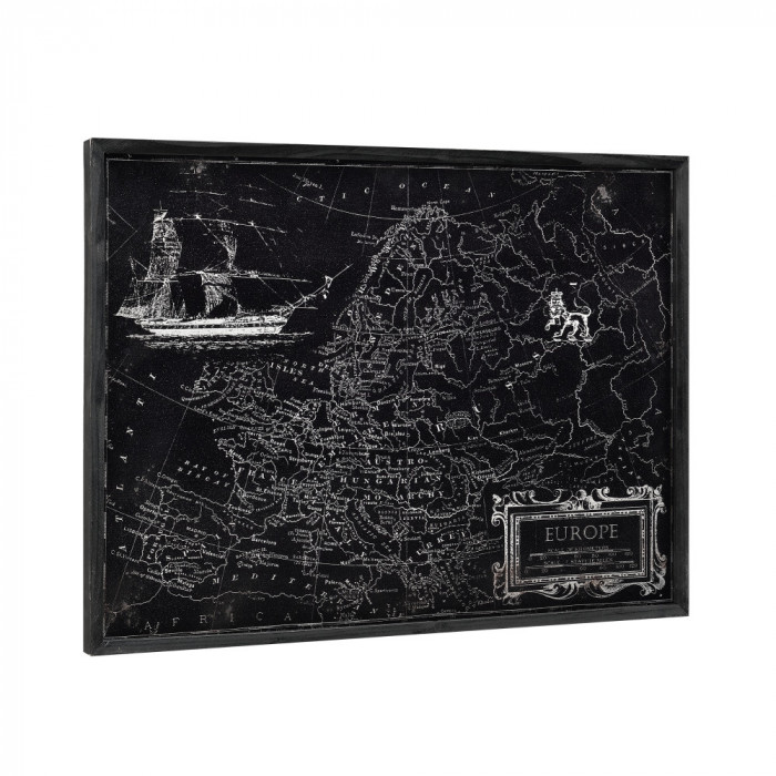 [art.work] Design fotografie de perete pe placa de aluminiu Modell 9 - Harta Europei, 60x80x2,8cm cu rama lemn HausGarden Leisure