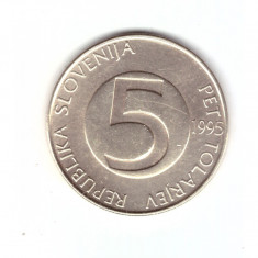 Moneda Slovenia 5 tolarjev 1995 Budapesta, stare foarte buna, curata