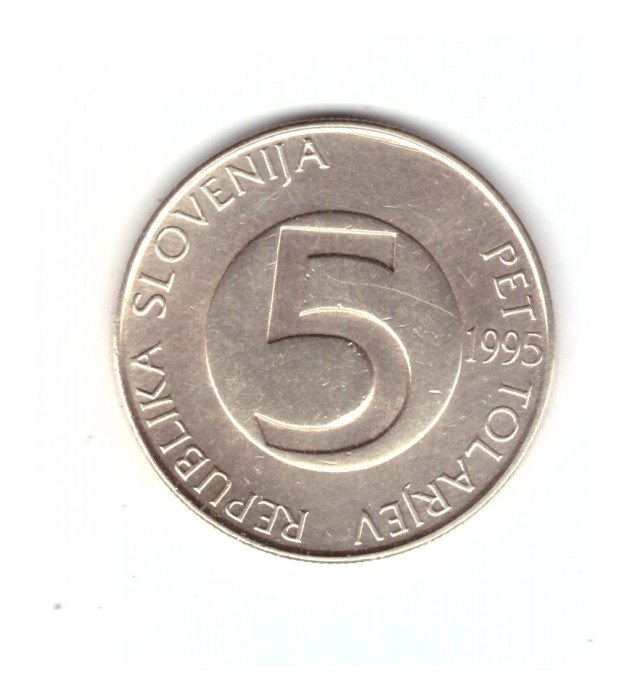 Moneda Slovenia 5 tolarjev 1995 Budapesta, stare foarte buna, curata