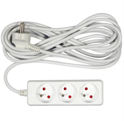 VOREL Prelungitor electric cu impamantare, 3 prize, 5 m, Alb, Plastic foto