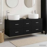 Cumpara ieftin Set dulap baie 3 buc. Negru 129 x 44,5 x 80 cm Lemn prelucrat