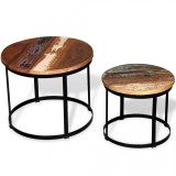 Set masă cafea, lemn reciclat, rotund, 40cm/50cm, două piese