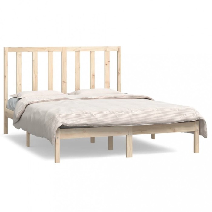 Cadru de pat fara saltea, 135x190 cm, lemn masiv de pin