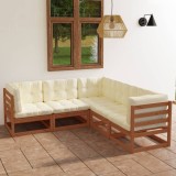 Cumpara ieftin Set mobilier de grădină cu perne, 5 piese, lemn masiv pin