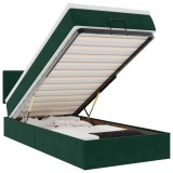 Cumpara ieftin Pat otoman cu saltea si LED-uri, verde inchis, 80x200cm catifea