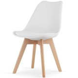 Scaun Mercaton Grosseto, Stil Scandinav cu Picioare din Lemn, Sezut din PP si Perna din Piele Ecologica, Maxim 120 Kg, 49 x 45 x